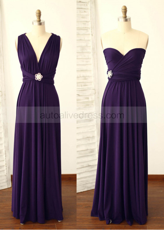 Plum Purple Jersey Multiway Wrap Convertible Bridesmaid Dress